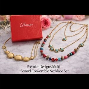 Convertible -Boho Style Premier Designs Gold and Colorful Beaded Necklace Set.